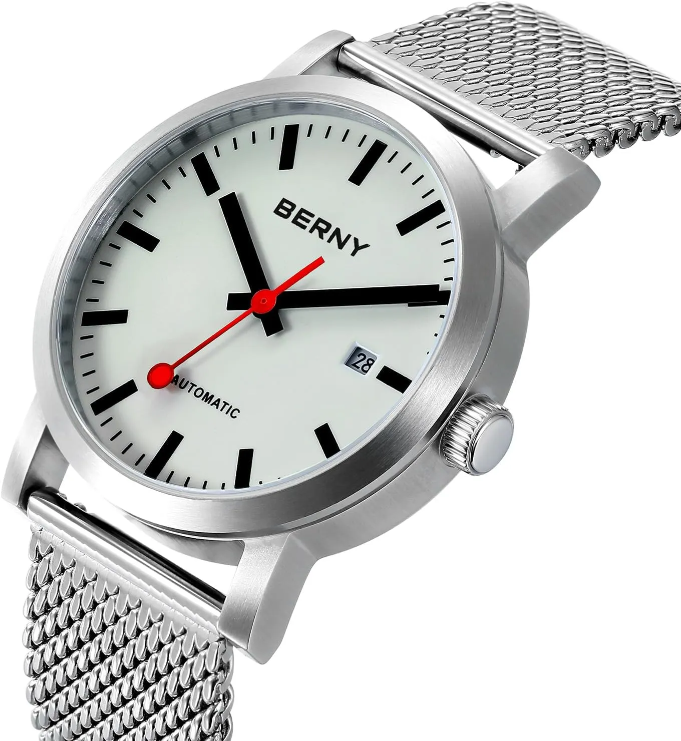 Railroad Watches BERNY Classic Automatic Watch for Men Mechanical Self Wind Wristwatch MIYOTA 8215 Movement Stainless Steel Strap 5ATM Waterproof Full Luminous Dial demobilize latitude frequent luxury quote law Sapphire Glass 