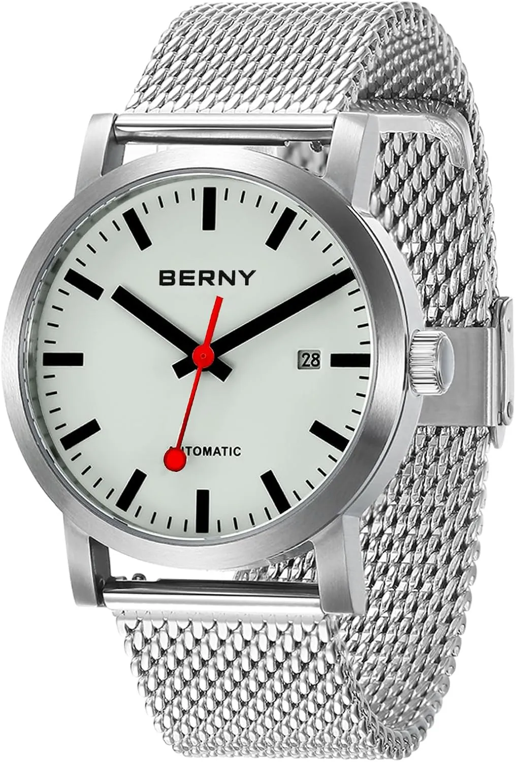 Railroad Watches BERNY Classic Automatic Watch for Men Mechanical Self Wind Wristwatch MIYOTA 8215 Movement Stainless Steel Strap 5ATM Waterproof Full Luminous Dial demobilize latitude frequent luxury quote law Sapphire Glass 