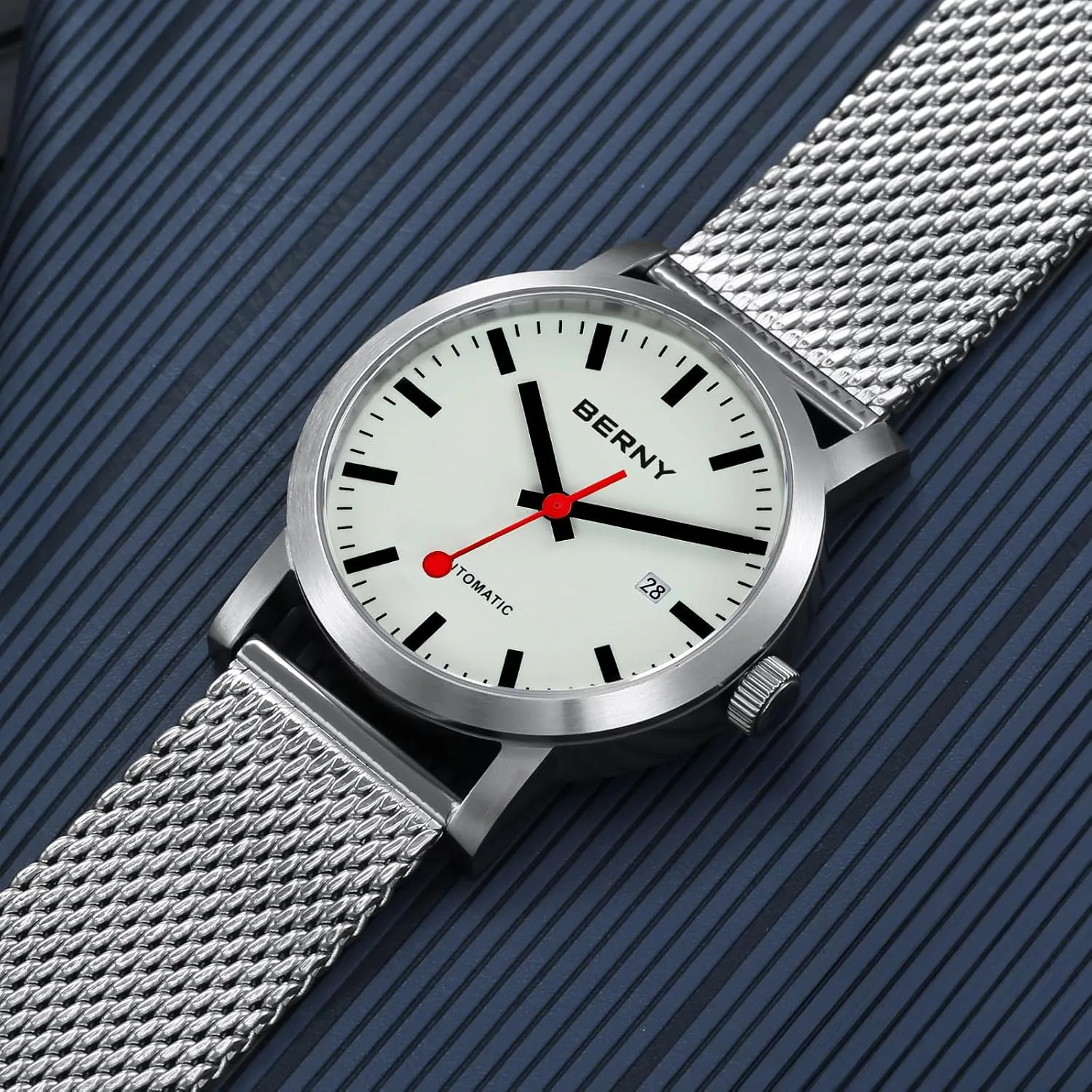 Railroad Watches BERNY Classic Automatic Watch for Men Mechanical Self Wind Wristwatch MIYOTA 8215 Movement Stainless Steel Strap 5ATM Waterproof Full Luminous Dial demobilize latitude frequent luxury quote law Sapphire Glass 