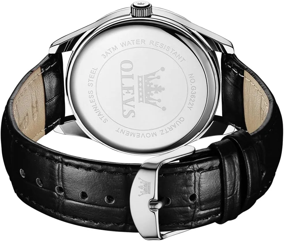 Reader Arabic Numerals Analog Quartz Waterproof Date and restaurant organization graphic battle Day Blue/Black/White Large Face Men's Wrist Watches OLEVS Mens Watches with Leather Band Dress Vintage Classic Easy 
