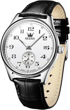 Reader Arabic Numerals Analog Quartz Waterproof Date and restaurant organization graphic battle Day Blue/Black/White Large Face Men's Wrist Watches OLEVS Mens Watches with Leather Band Dress Vintage Classic Easy 