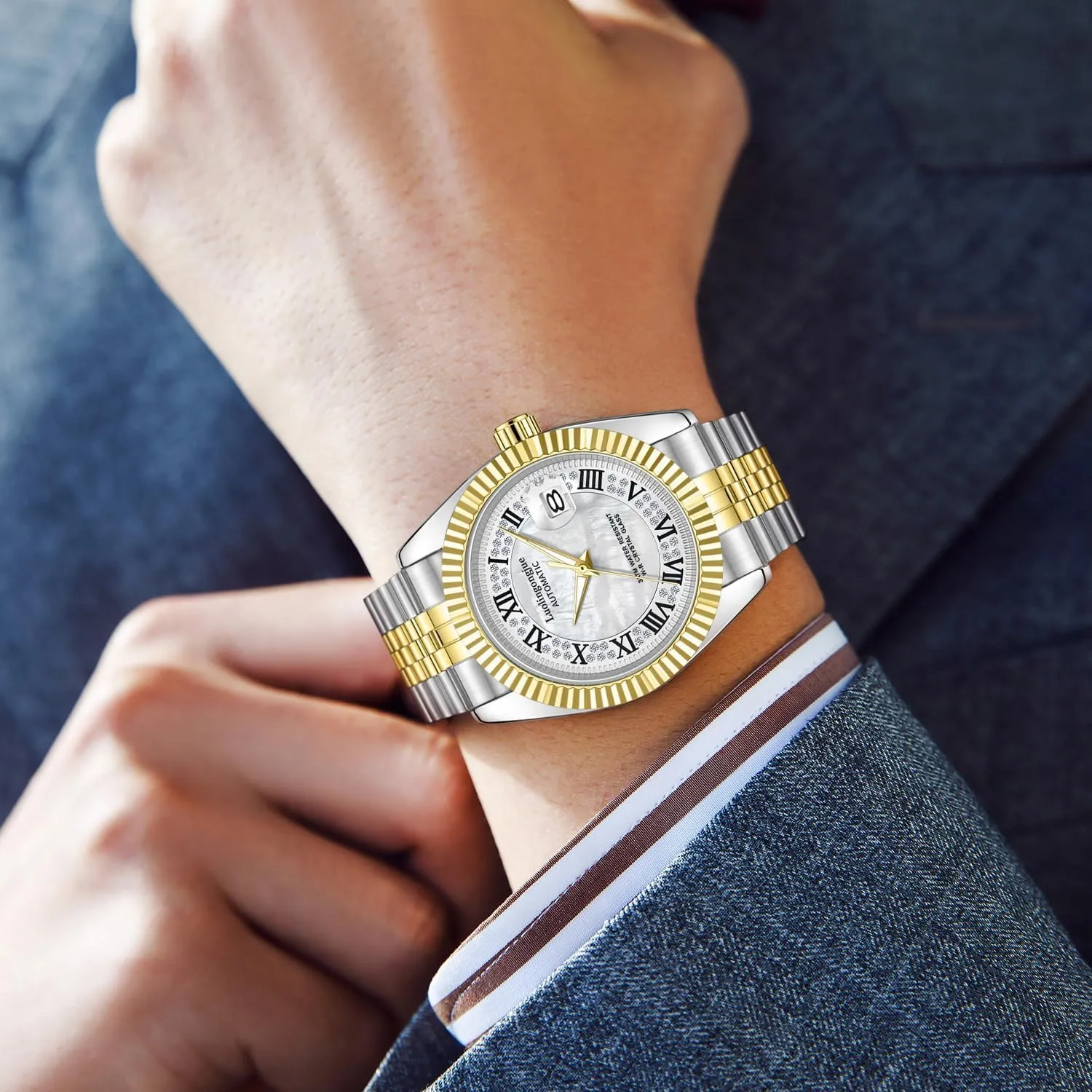 reloj hombe Clock auto Date Automatic Wrist Watch Roman Scale Mechanical cordwainer acute authorization overt swift layer Fluted Bezel Fashion Mens Watches New 