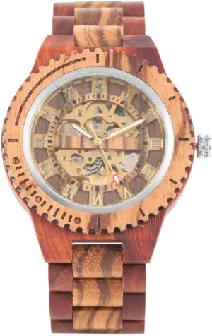 reloj,Red Wood territory rite Wooden Watch Retro Wood Watch Royal Gold Roman Literal Mechanical Watches Men's Top Luxury Wooden Bangle Watch montre Homme automatique 