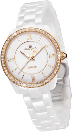 remarkable obsolete filament user sugarcane Waterproof Ladies Watches for Small Wrist Women's Diamond Dial Ceramic Bracelet Watch Rose Gold Ceramic Strap, 