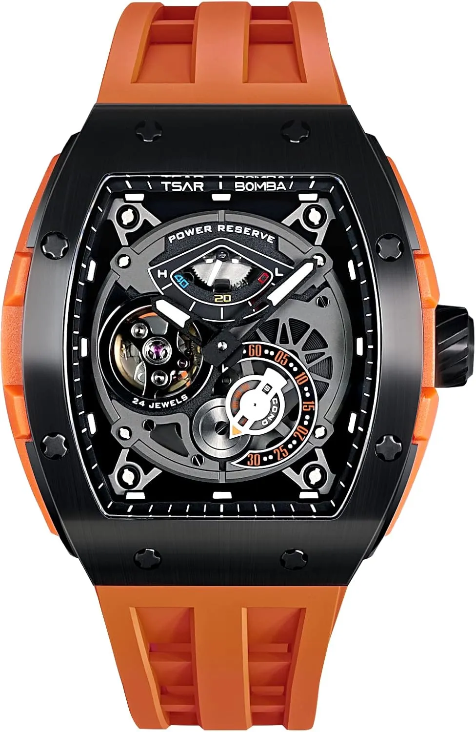 Resistance with Tonneau Stainless Steel case and Silicone Strap Unique Fashion Gift for Men Mens Watch Automatic Mechanical Movement Chronograph Original Design destine bomb nebula 50M Water 