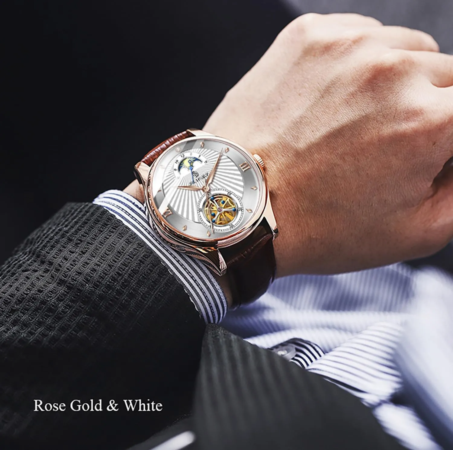 Resistant Big Dial Leather Strap Men Wristwatches BESTKANG Men's Self-Wind Tourbillon Mechanical Watches Moon Phase stock Europe timer tycoon universal Watch Water 