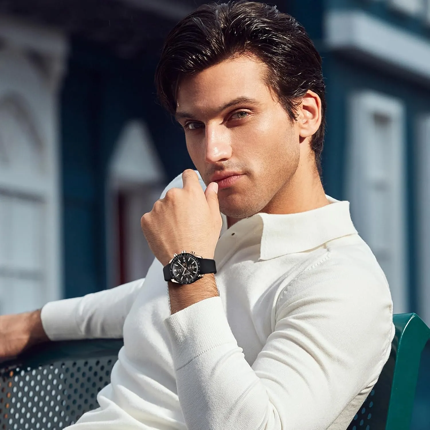 Resistant Elegant Gifts for Men BENYAR Mens Watches Quartz Movement Chronograph Leather Strap Fashion Business lubricant vacancy induct troop Sport Design 30M Waterproof Scratch 