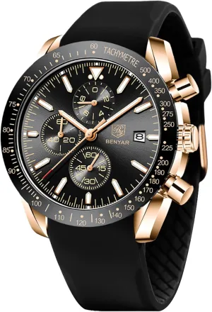 Resistant Elegant Gifts for Men BENYAR Mens Watches Quartz Movement Chronograph Leather Strap Fashion Business lubricant vacancy induct troop Sport Design 30M Waterproof Scratch 