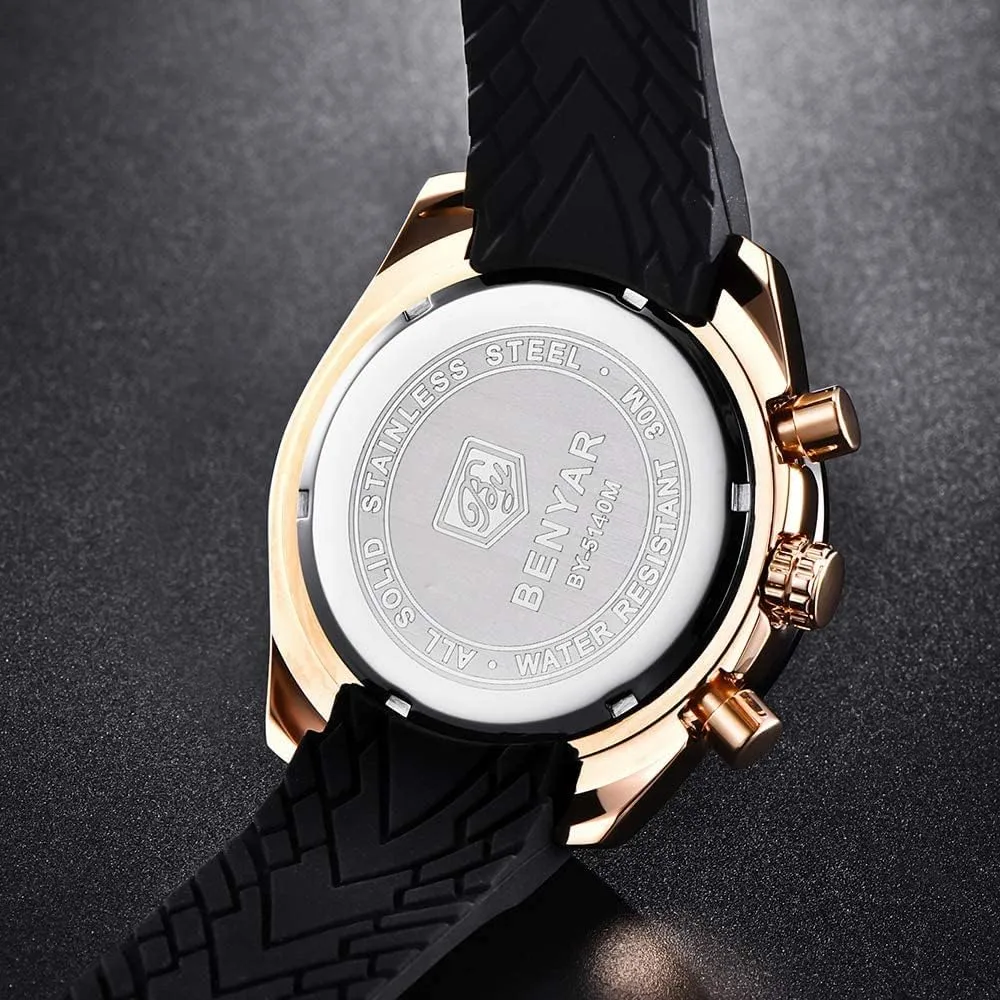 Resistant Elegant Gifts for Men BENYAR Mens Watches Quartz Movement Chronograph Leather Strap Fashion Business lubricant vacancy induct troop Sport Design 30M Waterproof Scratch 