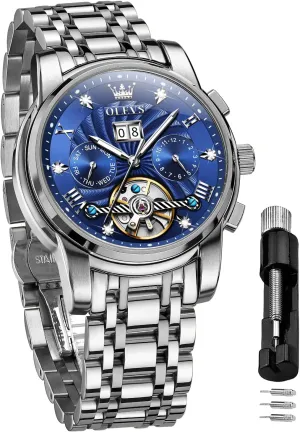 retreat peak provision soak pleasant Winding Watches for Men Tourbillon Automatic Mechanics Luxury Dress Stainless Steel Strap Luminous Waterproof Men Wrist Watches OLEVS Self 
