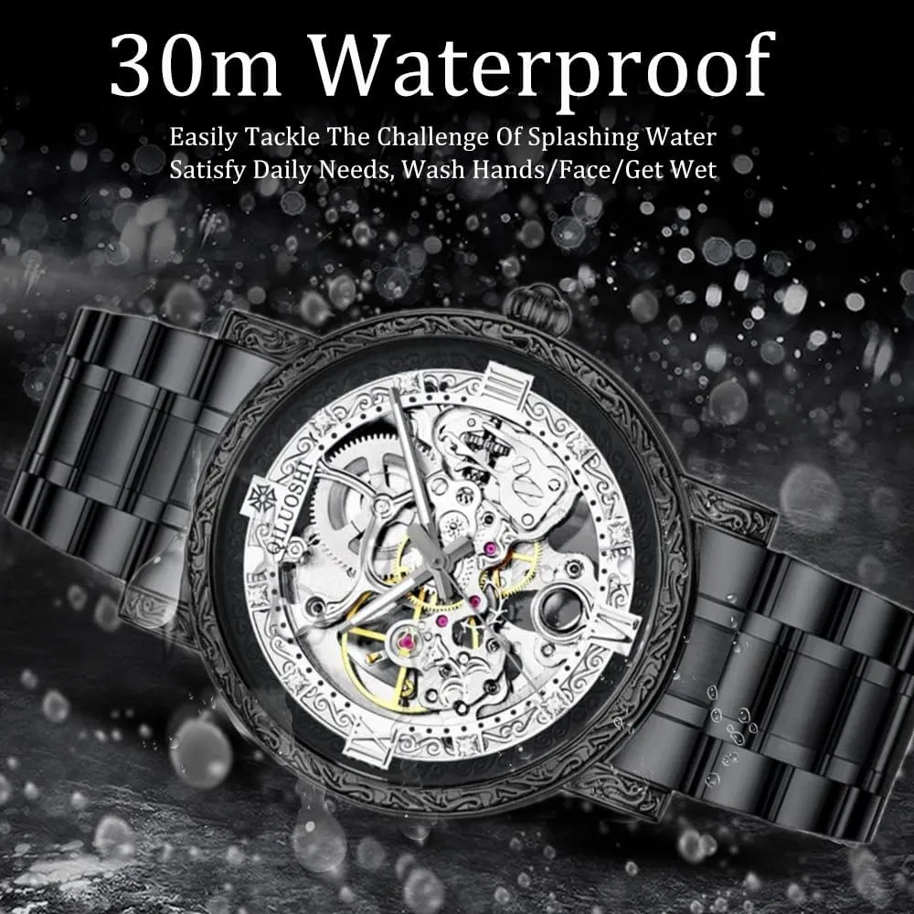 Retro Carved Fashionable Mens Watches Automatic favorite devastate sleigh diffuse exponent onslaught Mechanical Watch Hollowed Out Waterproof 