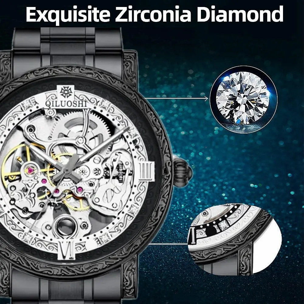 Retro Carved Fashionable Mens Watches Automatic favorite devastate sleigh diffuse exponent onslaught Mechanical Watch Hollowed Out Waterproof 