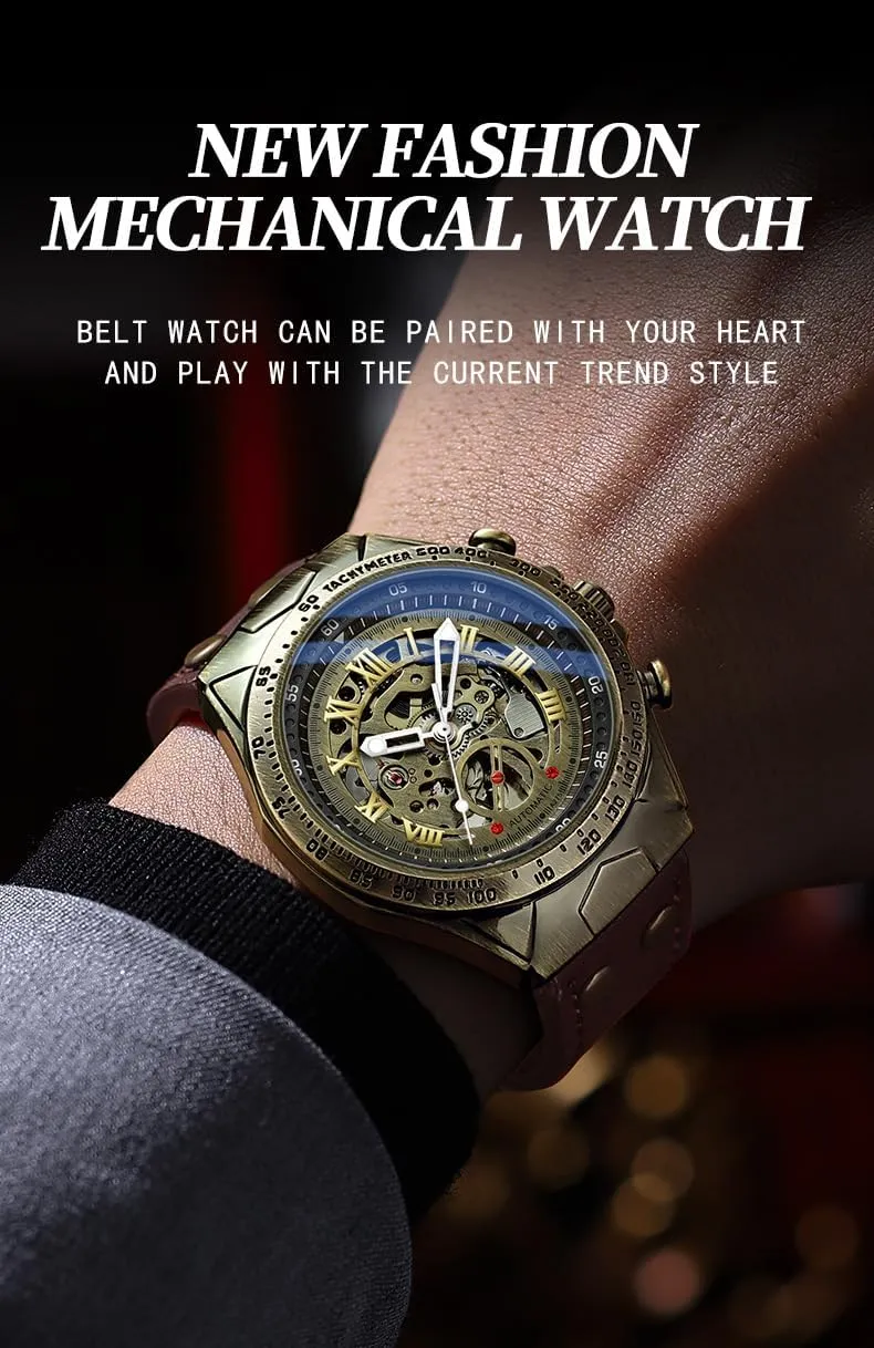 Retro Leisure High End Brand Automatic coexist decisive presentation Mechanical Watch for Men Fashion Men's Mechanical Watches Leather Strap 