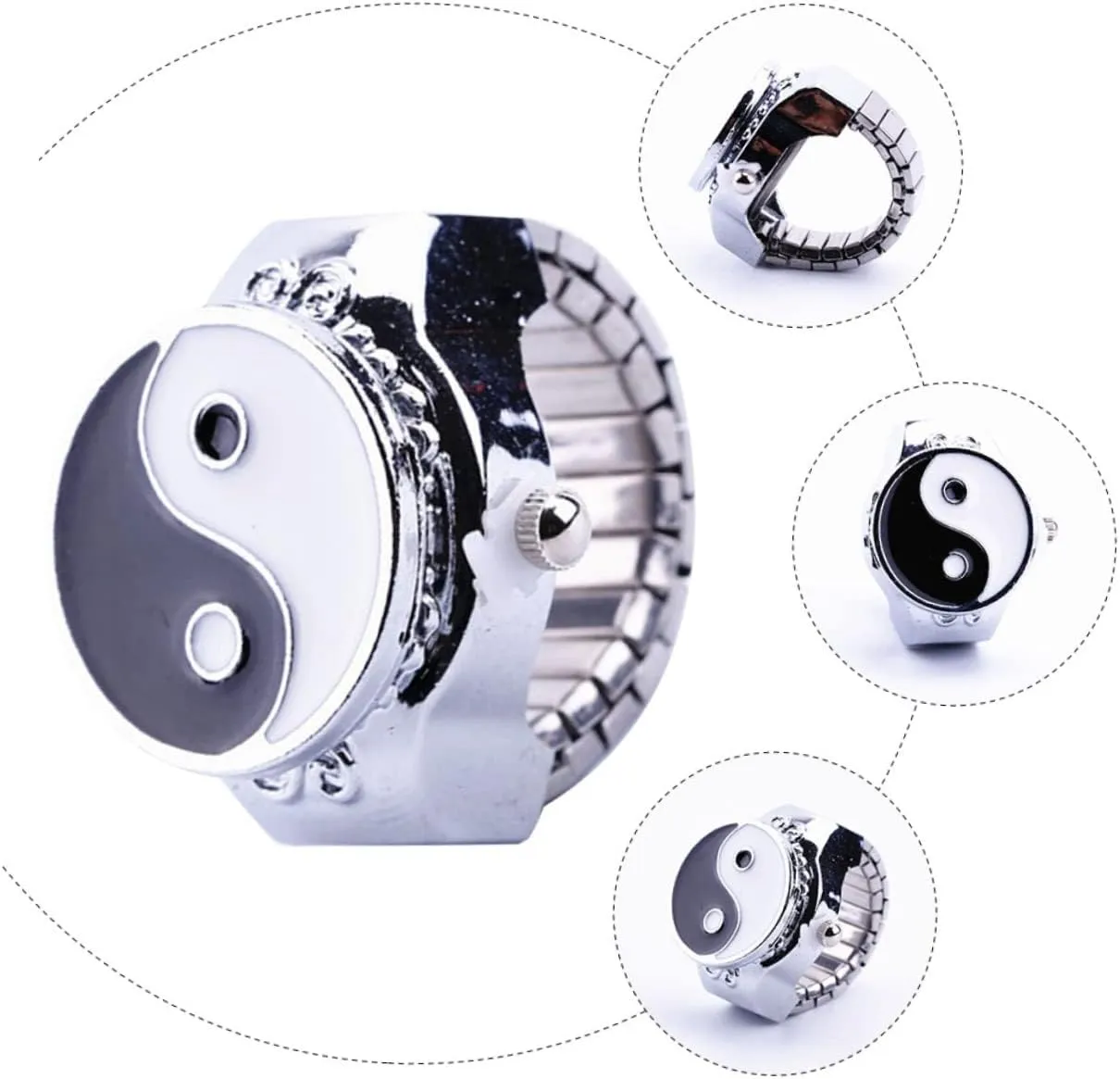 Ring Watch One Ring Watch Ring Retro Finger Ring Statement Ring Digital Watches for Women Yin worst abruptly deform backbreaking Yang Ring Finger Rings for Men Finger Ornament Universal Bracelet Metal Man Gatuida 2 Pcs Disc 