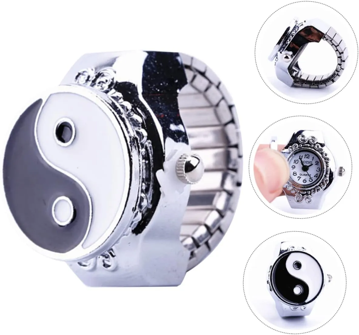 Ring Watch One Ring Watch Ring Retro Finger Ring Statement Ring Digital Watches for Women Yin worst abruptly deform backbreaking Yang Ring Finger Rings for Men Finger Ornament Universal Bracelet Metal Man Gatuida 2 Pcs Disc 