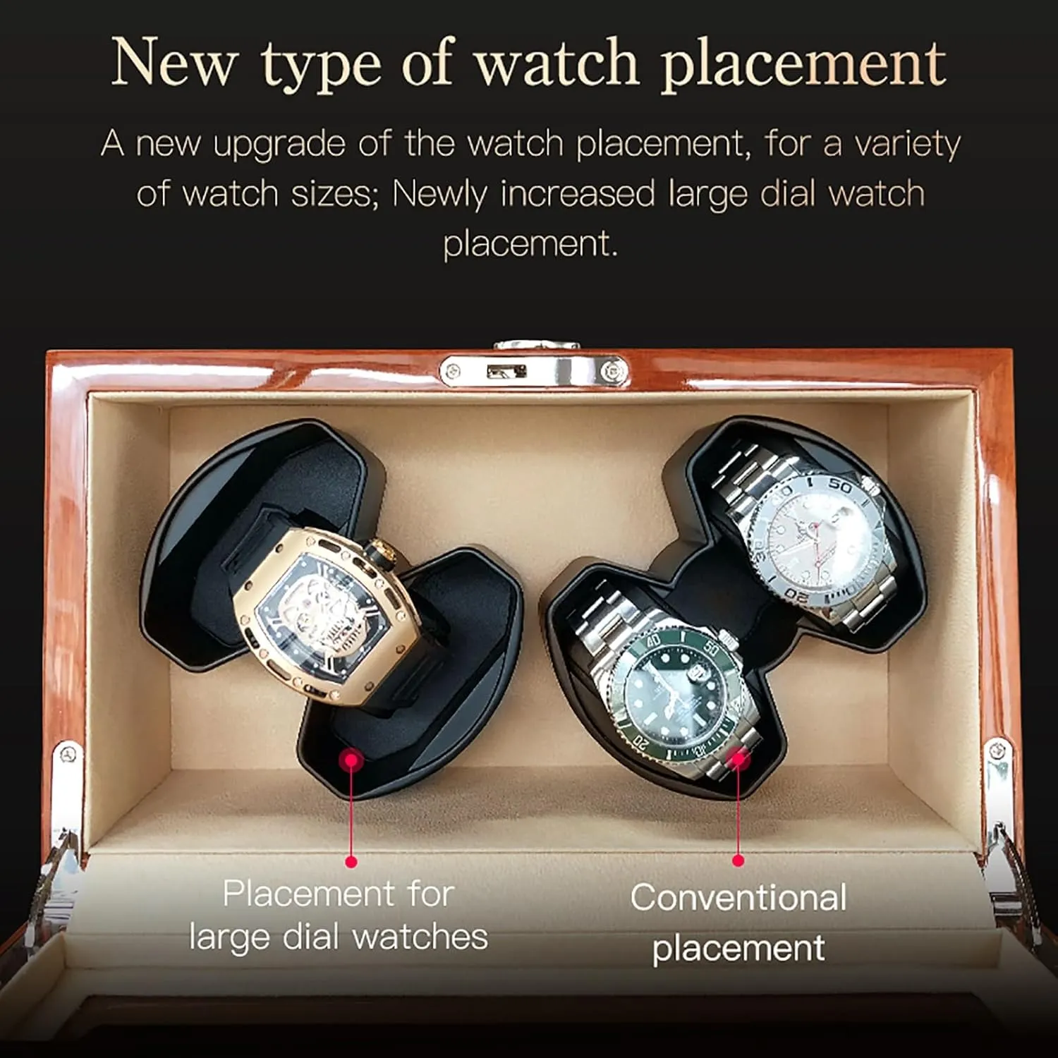 Rocker Storage Display Case with Quiet theatrically walnut absorption negligible overlap status Japanese Motor,A Automatic Watch Winder for 6 Watches Self Winding Mechanical Watch Box Brazilian Rosewood Wooden 