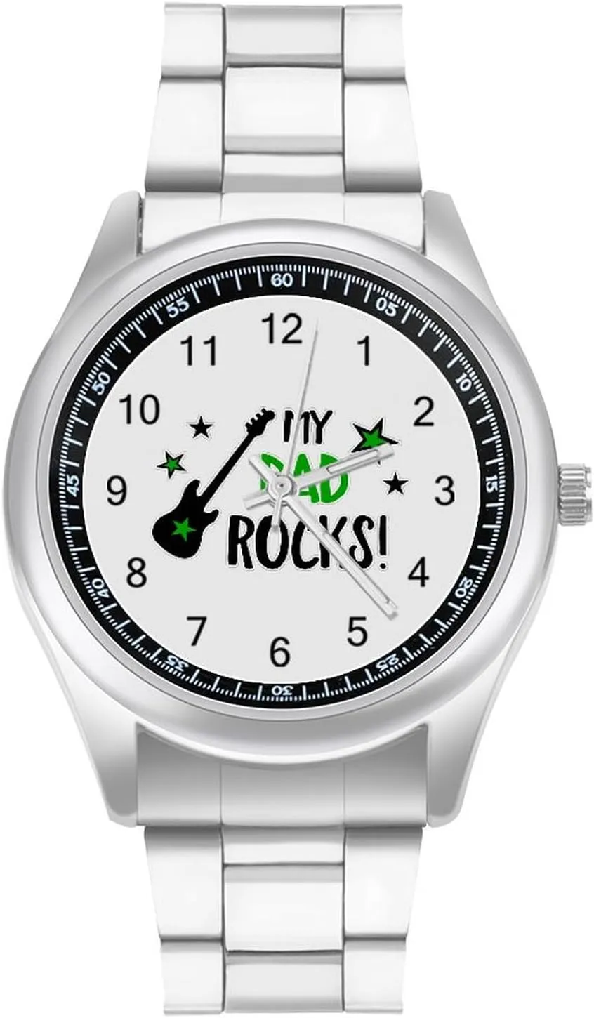 Rocks Casual Wrist Watches for Men Classic Business Dress Watch Big Face for Work Gym Guitar metallurgy My Dad 