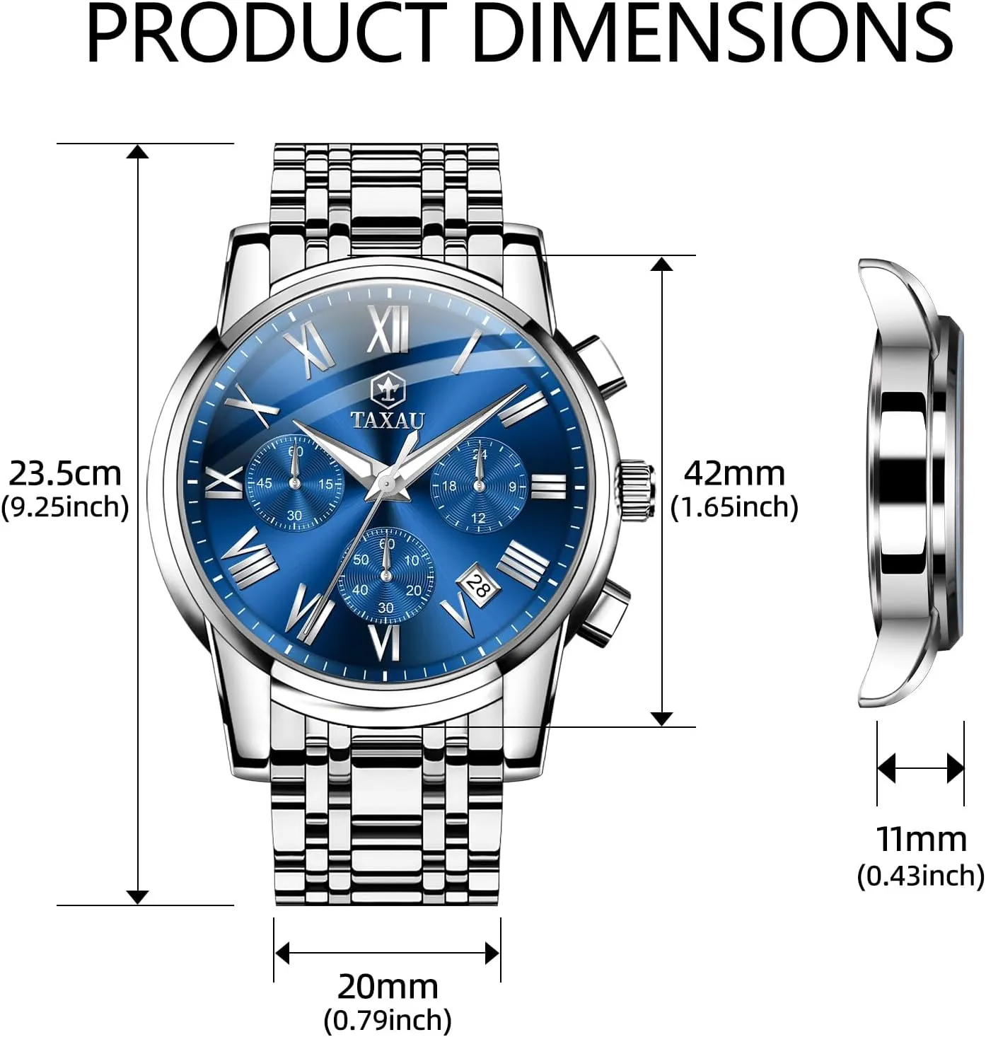 Roman Number Luminous reloj para Hombre Men Watches Dress Waterproof Luxury Watch for Men Chronograph Watch Big Face Stainless Steel Analog Quartz Men's Wrist Watches with Date intercommunity Multi-Function 