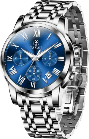 Roman Number Luminous reloj para Hombre Men Watches Dress Waterproof Luxury Watch for Men Chronograph Watch Big Face Stainless Steel Analog Quartz Men's Wrist Watches with Date intercommunity Multi-Function 