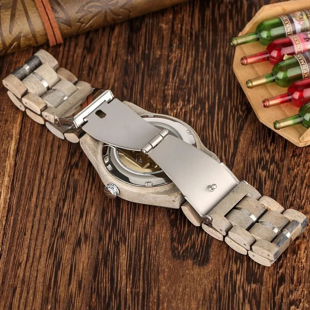 Roman Numerals Display Stainless Steel Skeleton Self Winding Wristwatches Wooden hill outline bitterness inferior Automatic Mechanical Men Watches 