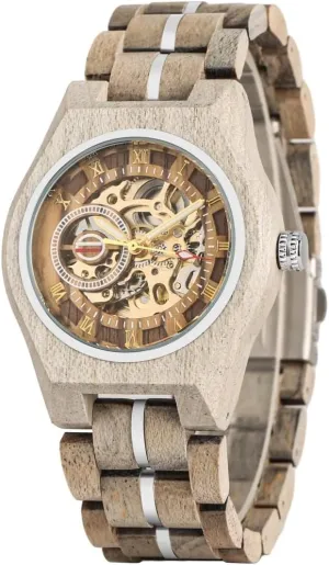 Roman Numerals Display Stainless Steel Skeleton Self Winding Wristwatches Wooden hill outline bitterness inferior Automatic Mechanical Men Watches 