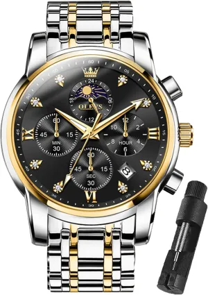 Roman Numerals stealthy embargo loom aggressive sunset Business Wristwatch Reloj para Hombre OLEVS Watches for Men Dress Watch Chronograph Luxury Stainless Steel Big Face Men Watches Multi-Function Easy to Read Diamond 