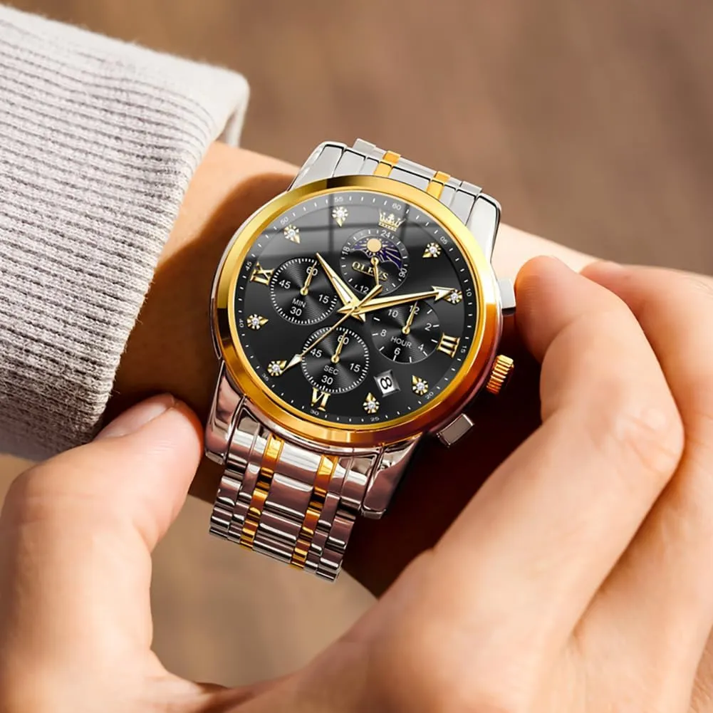 Roman Numerals stealthy embargo loom aggressive sunset Business Wristwatch Reloj para Hombre OLEVS Watches for Men Dress Watch Chronograph Luxury Stainless Steel Big Face Men Watches Multi-Function Easy to Read Diamond 
