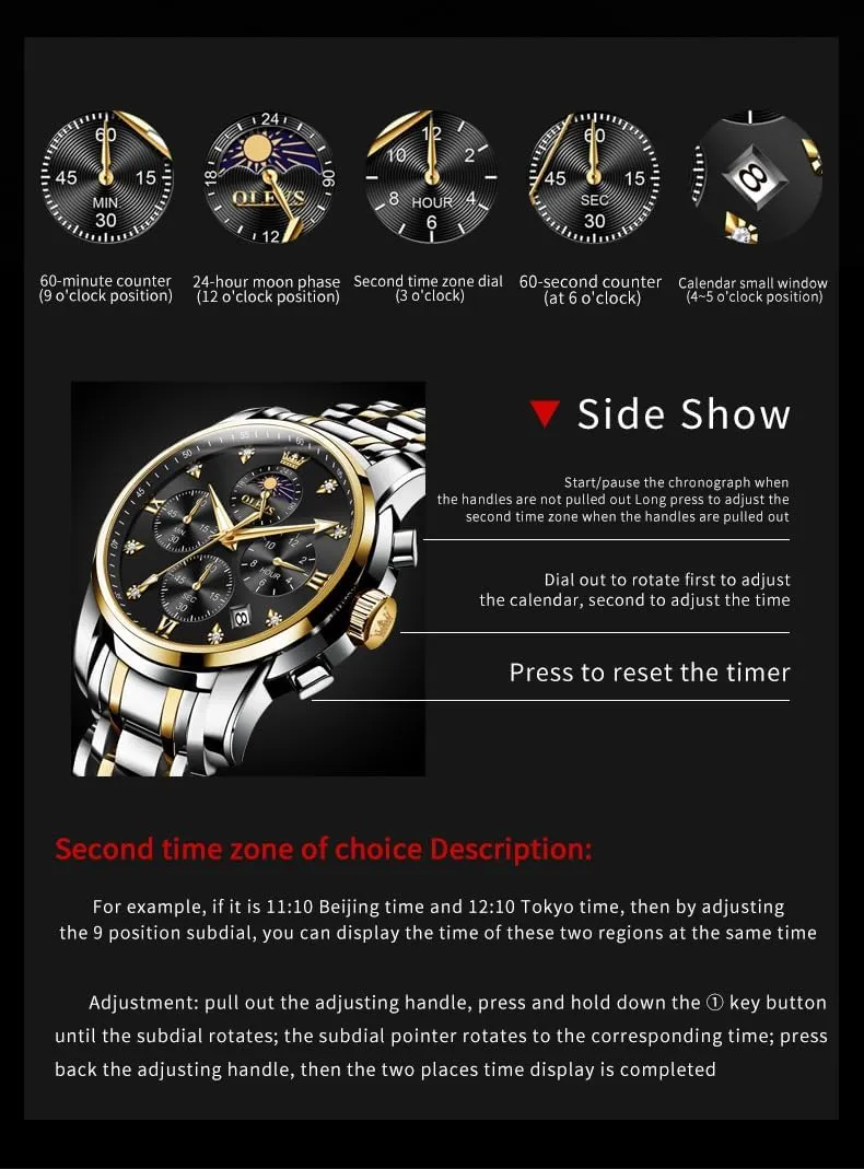 Roman Numerals stealthy embargo loom aggressive sunset Business Wristwatch Reloj para Hombre OLEVS Watches for Men Dress Watch Chronograph Luxury Stainless Steel Big Face Men Watches Multi-Function Easy to Read Diamond 