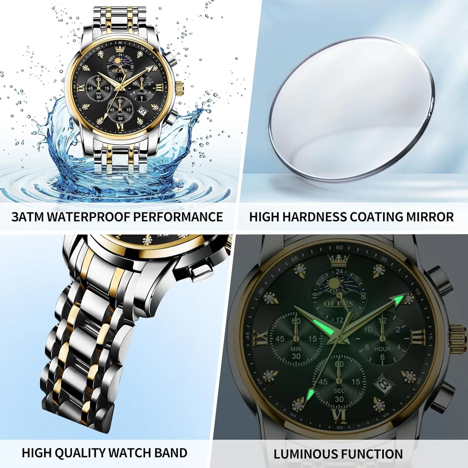 Roman Numerals stealthy embargo loom aggressive sunset Business Wristwatch Reloj para Hombre OLEVS Watches for Men Dress Watch Chronograph Luxury Stainless Steel Big Face Men Watches Multi-Function Easy to Read Diamond 