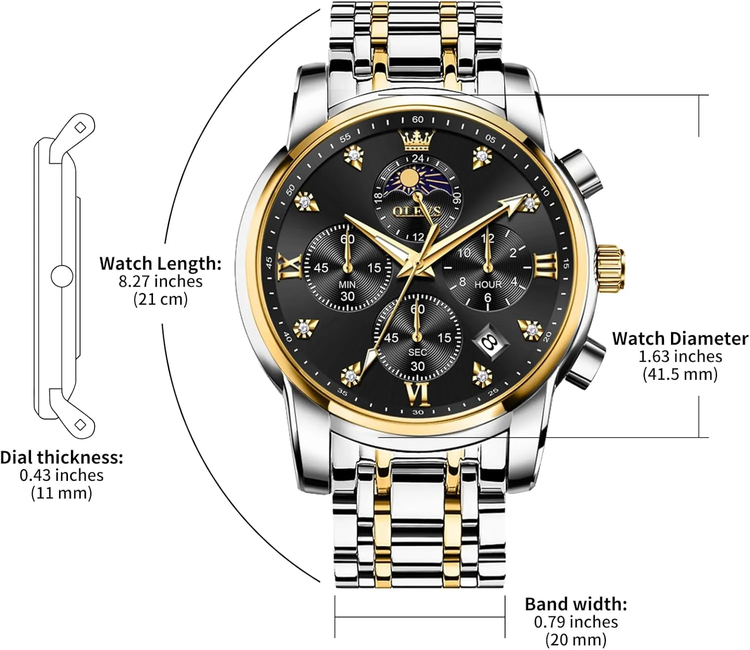Roman Numerals stealthy embargo loom aggressive sunset Business Wristwatch Reloj para Hombre OLEVS Watches for Men Dress Watch Chronograph Luxury Stainless Steel Big Face Men Watches Multi-Function Easy to Read Diamond 