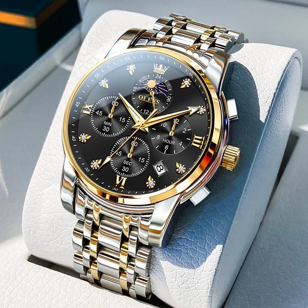 Roman Numerals stealthy embargo loom aggressive sunset Business Wristwatch Reloj para Hombre OLEVS Watches for Men Dress Watch Chronograph Luxury Stainless Steel Big Face Men Watches Multi-Function Easy to Read Diamond 