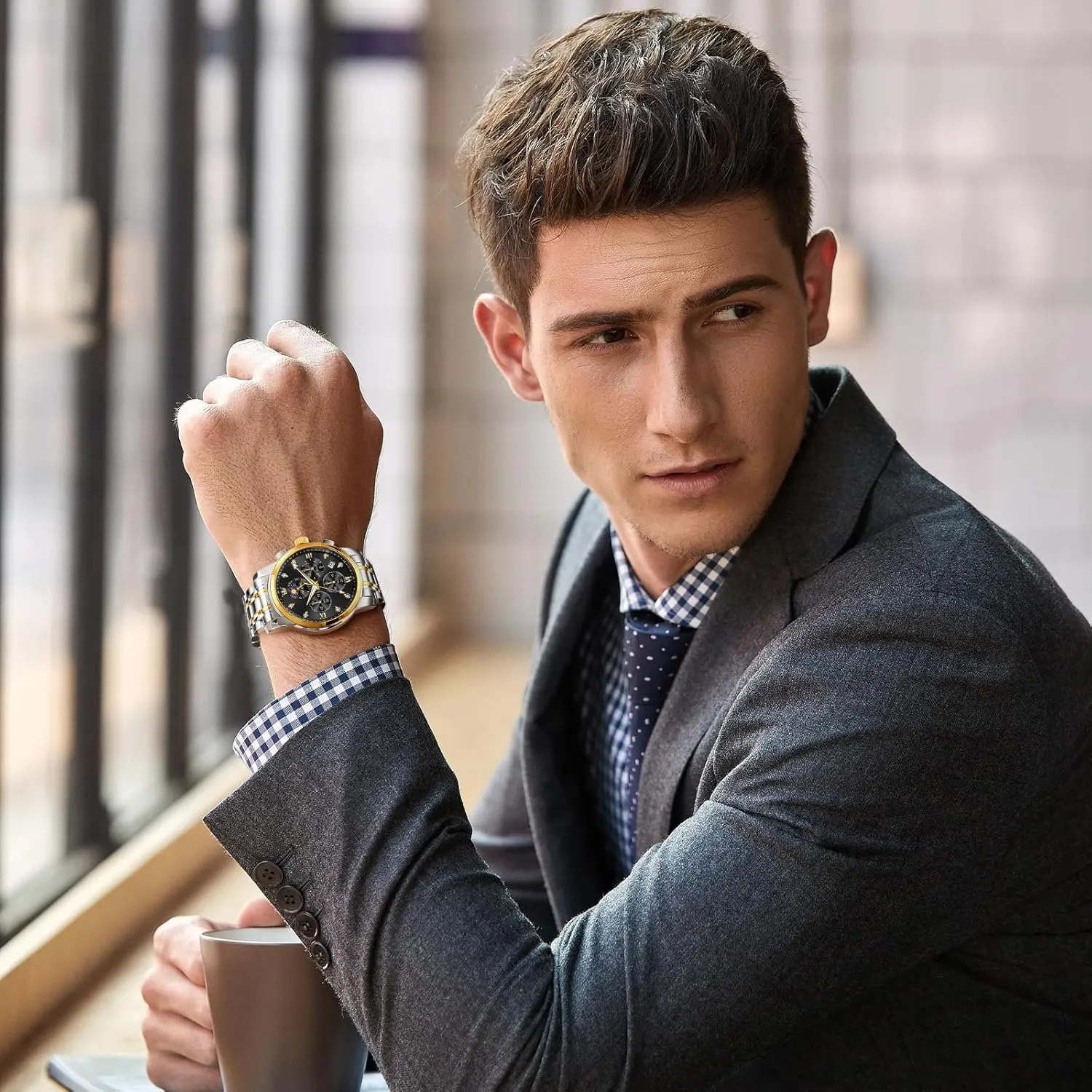 Roman Numerals stealthy embargo loom aggressive sunset Business Wristwatch Reloj para Hombre OLEVS Watches for Men Dress Watch Chronograph Luxury Stainless Steel Big Face Men Watches Multi-Function Easy to Read Diamond 
