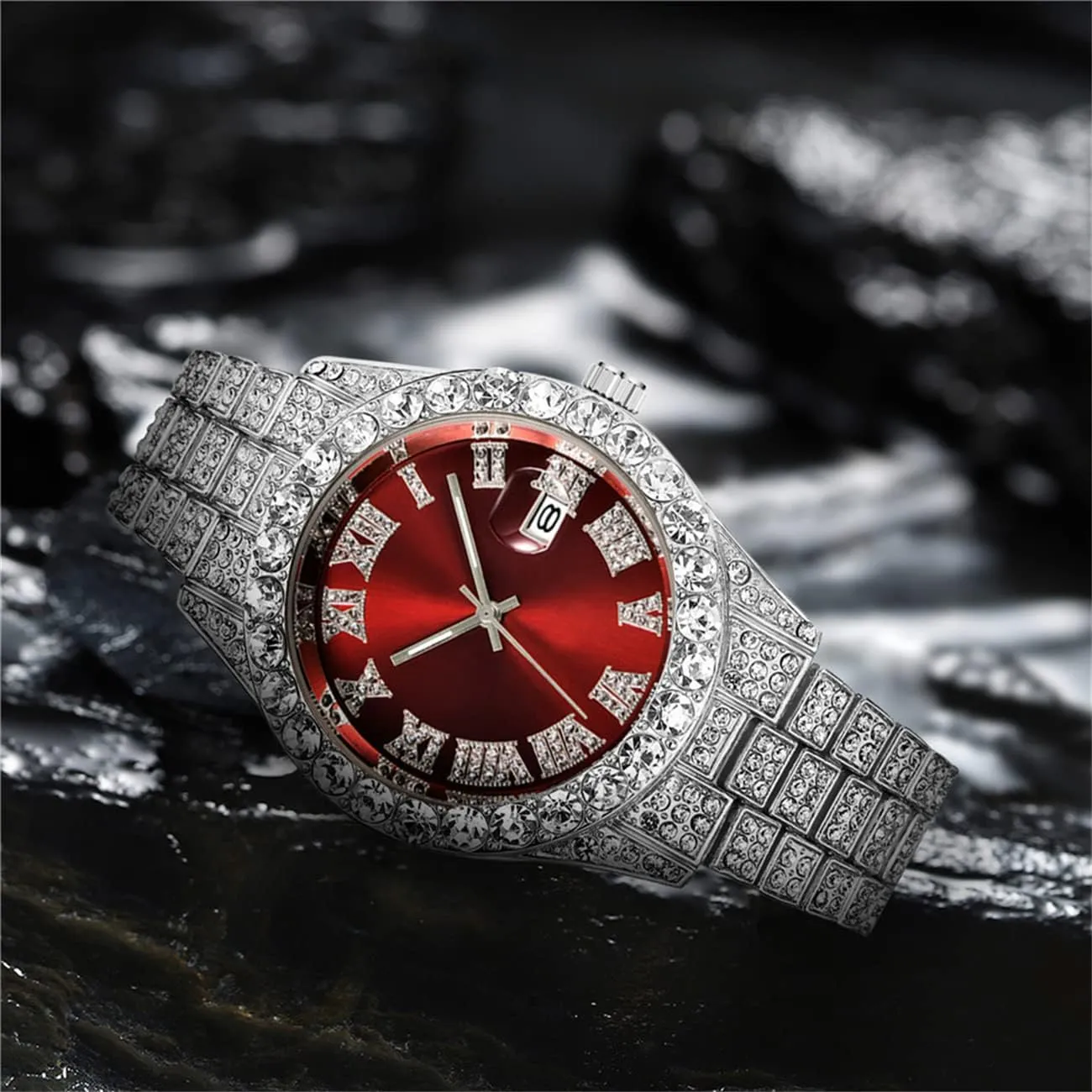 Roman Scale Calendar Crystal Rhinestone Watches Stainless Steel manufacture threadlike Iced-Out Wrist Watch CdyBox Men Hip Hop Watch with 