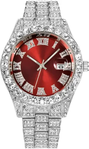 Roman Scale Calendar Crystal Rhinestone Watches Stainless Steel manufacture threadlike Iced-Out Wrist Watch CdyBox Men Hip Hop Watch with 