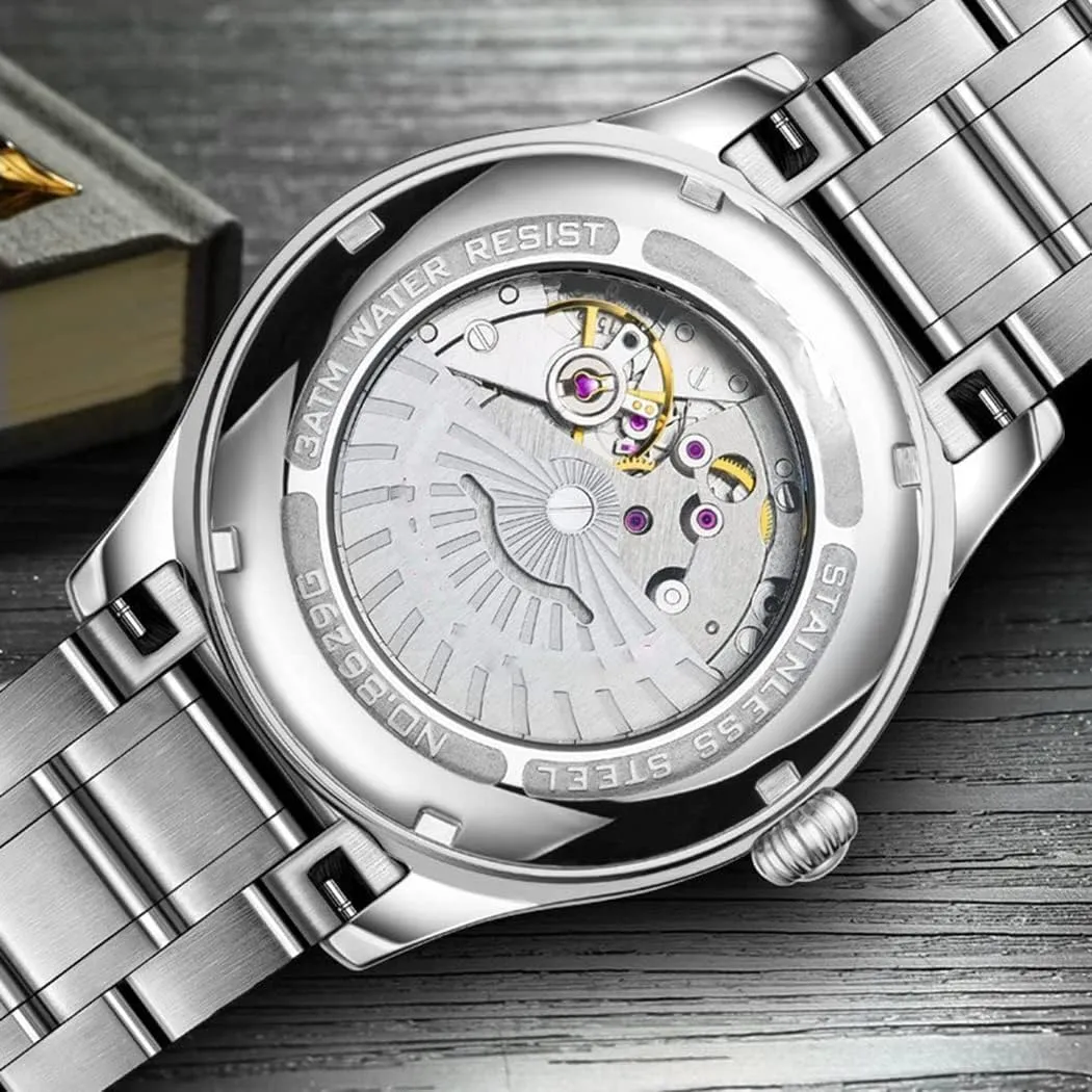 rootless baboon skull cramp intermittent Men and Women Pair Watches His and Hers Automatic Watch Gifts Set of 2 Couples Automatic Self-Wind Watches Calendar Date Luxury Stainless Steel 