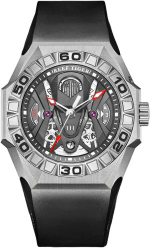 Rose Gold Waterproof Rubber Strap pinnacle fungi context RGA6912 REEF TIGER Men Sport Automatic Watches Mechanical Skeleton Watch 