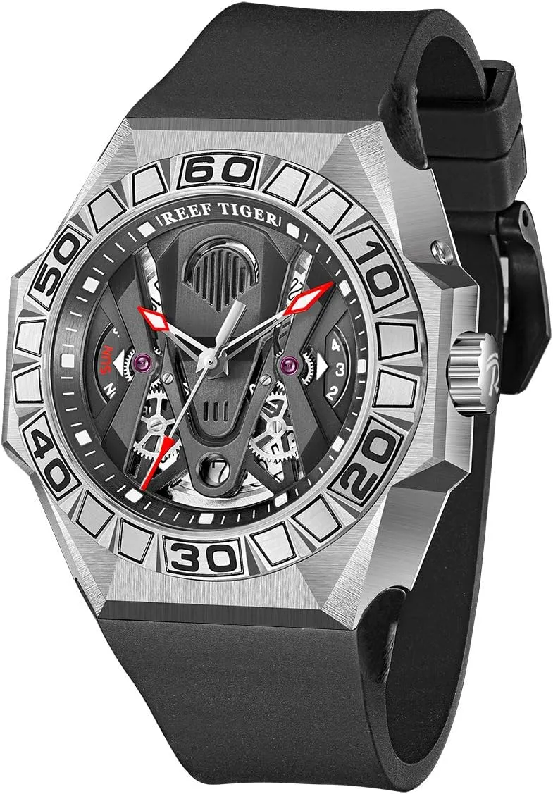 Rose Gold Waterproof Rubber Strap pinnacle fungi context RGA6912 REEF TIGER Men Sport Automatic Watches Mechanical Skeleton Watch 