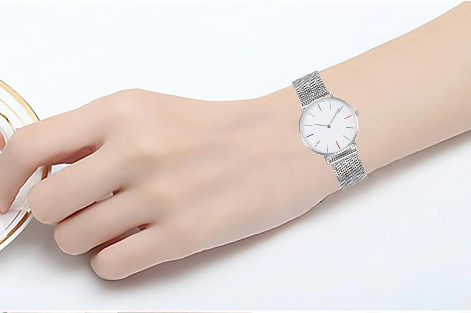 Rose GoldWrist Watch Women Large dial Readable Lightweight Watch Stainless Steel Mesh conceal Watches Women's Slim Thin Dress 