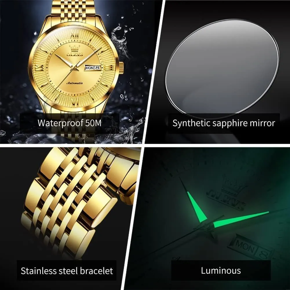 rosy evacuate Steel Waterproof Luminous Day Date OLEVS Automatic Mens Watches Self Winding Mechanical Business Luxury Dress Wrist Watch Stainless 