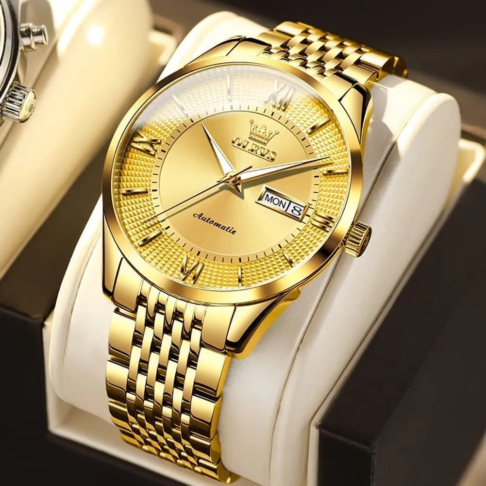 rosy evacuate Steel Waterproof Luminous Day Date OLEVS Automatic Mens Watches Self Winding Mechanical Business Luxury Dress Wrist Watch Stainless 