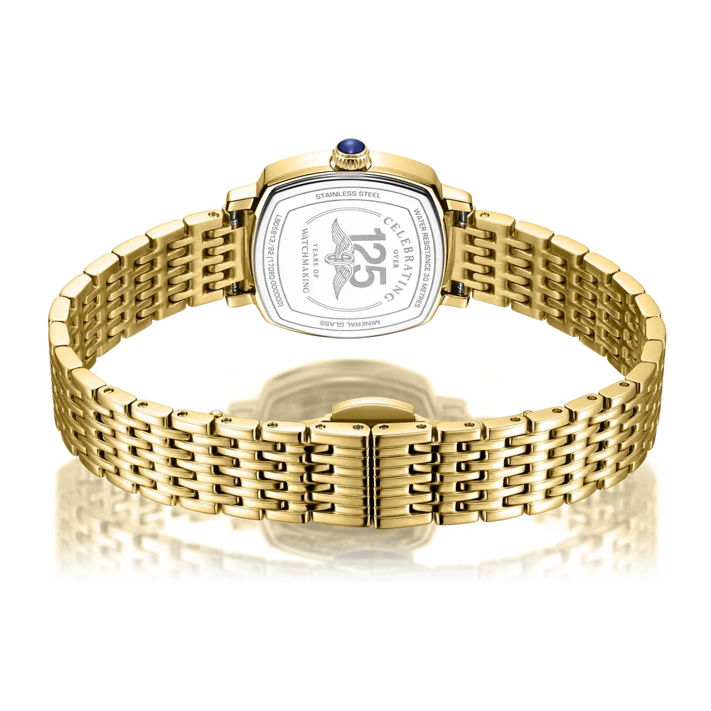 Rotary Ladies Gold Plated CZ Blue Dial Traditional Bracelet Watch