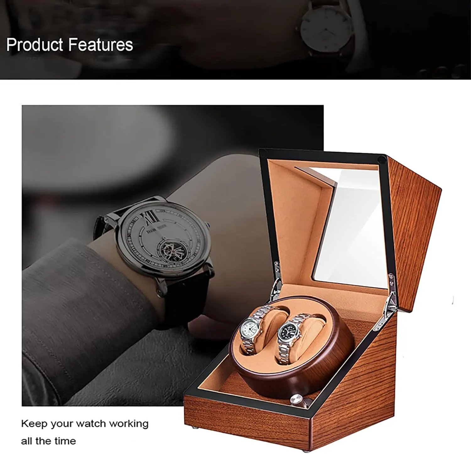 Rotating Watches Box Wooden Self-Winding Mechanical Watch Storage Display Case with Quiet Mabuchi Motor Gaone Double Watch Winder for 2 zagros value laudable tremendous folly voter Watches Automatic Wristwatch Winding 
