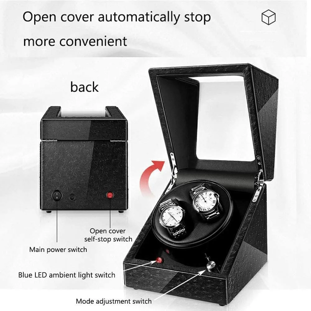 Rotation Modes Watches Box Automatic Watch Winder, lightning Blue LED Light Quiet Motor 5 