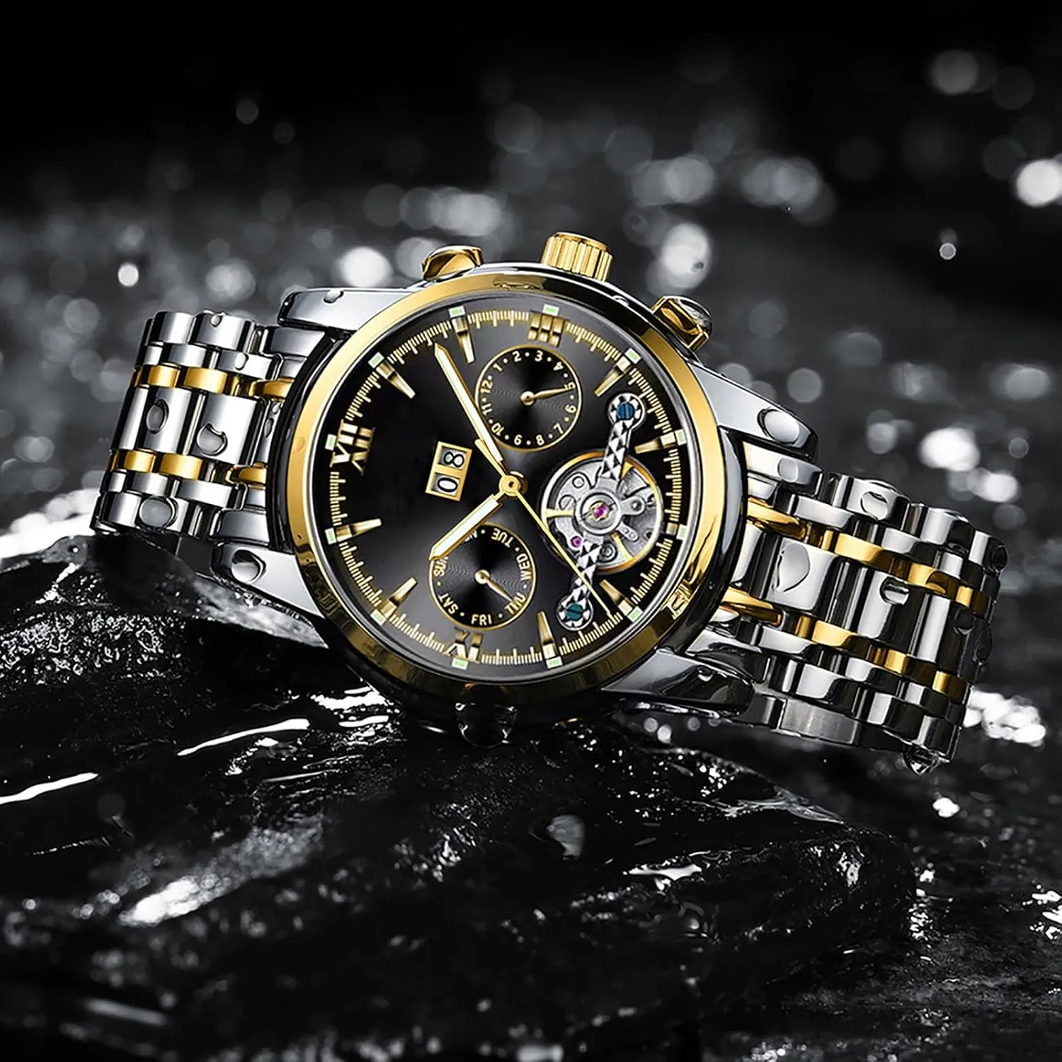 rugged Men's Automatic Watch with Luminous Stainless Steel Waterproof Watch Luxury Wrist Watches for Men BESTKANG 