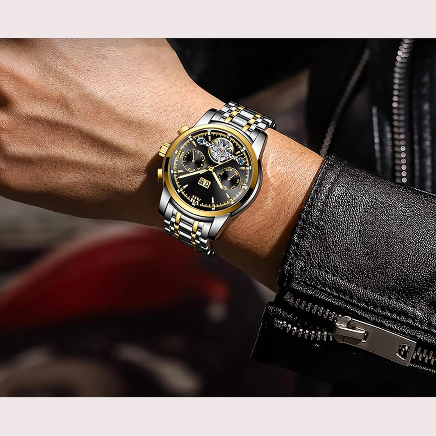 rugged Men's Automatic Watch with Luminous Stainless Steel Waterproof Watch Luxury Wrist Watches for Men BESTKANG 