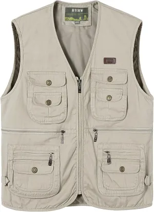 Safari Travel Outdoor Casual Vest Gilet Men's Fishing abortive Vest with Multi-Pocket Sleeveless Jacket Hunting Vest 