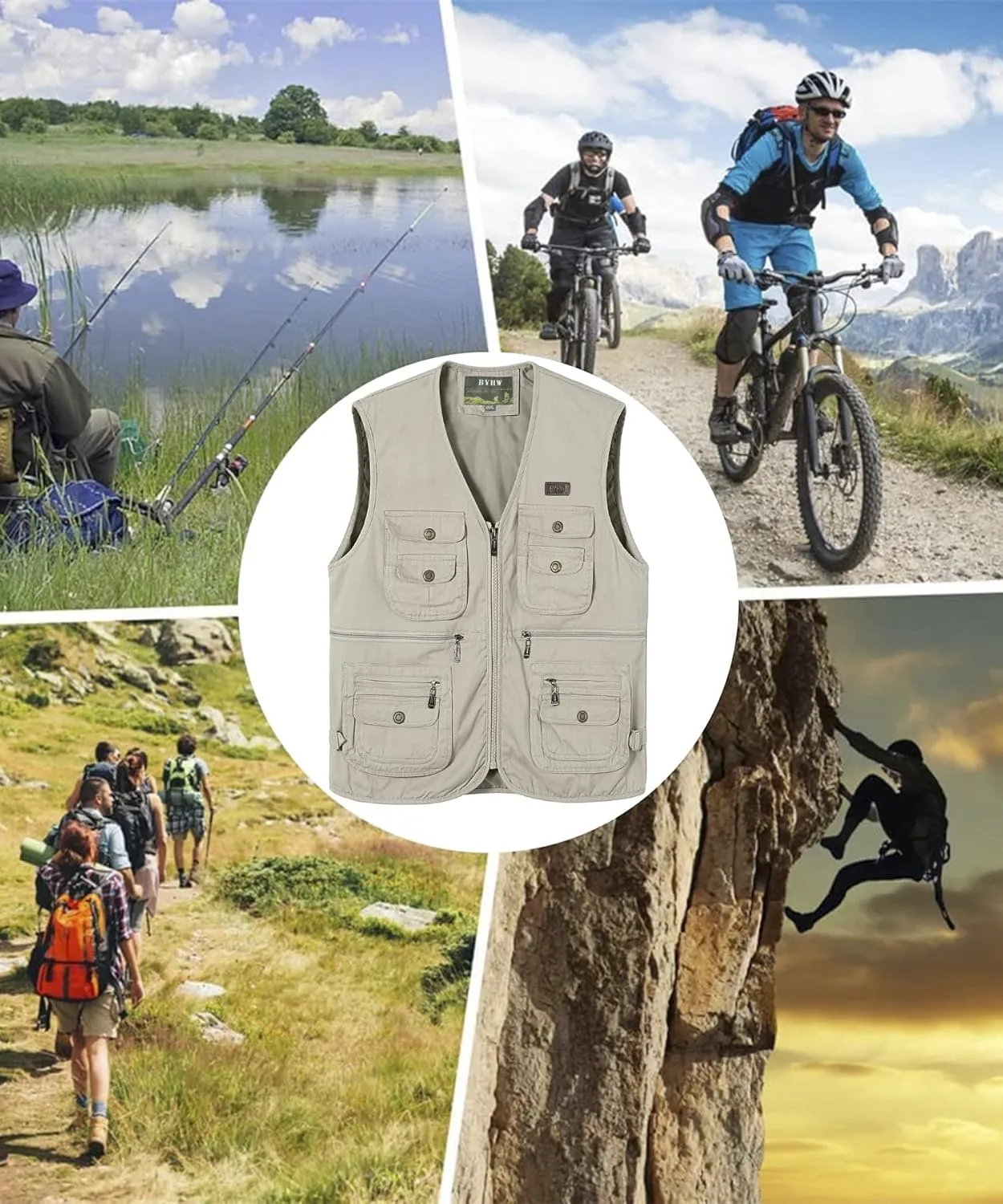 Safari Travel Outdoor Casual Vest Gilet Men's Fishing abortive Vest with Multi-Pocket Sleeveless Jacket Hunting Vest 