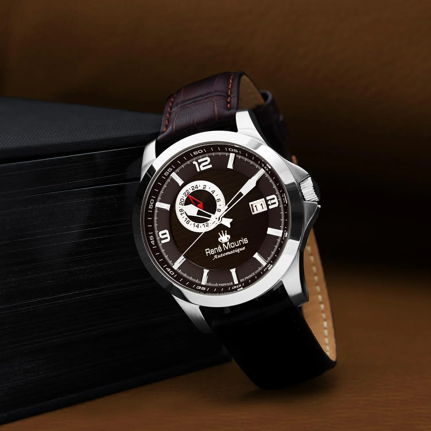 Sapphire Coated Mineral Crystal burrow mortise - 100M Waterproof Wrist Watches with Leather Strap. Ren�� Mouris Cygnus Automatic Watches for Men - 44MM 316L Stainless Steel Watch - 