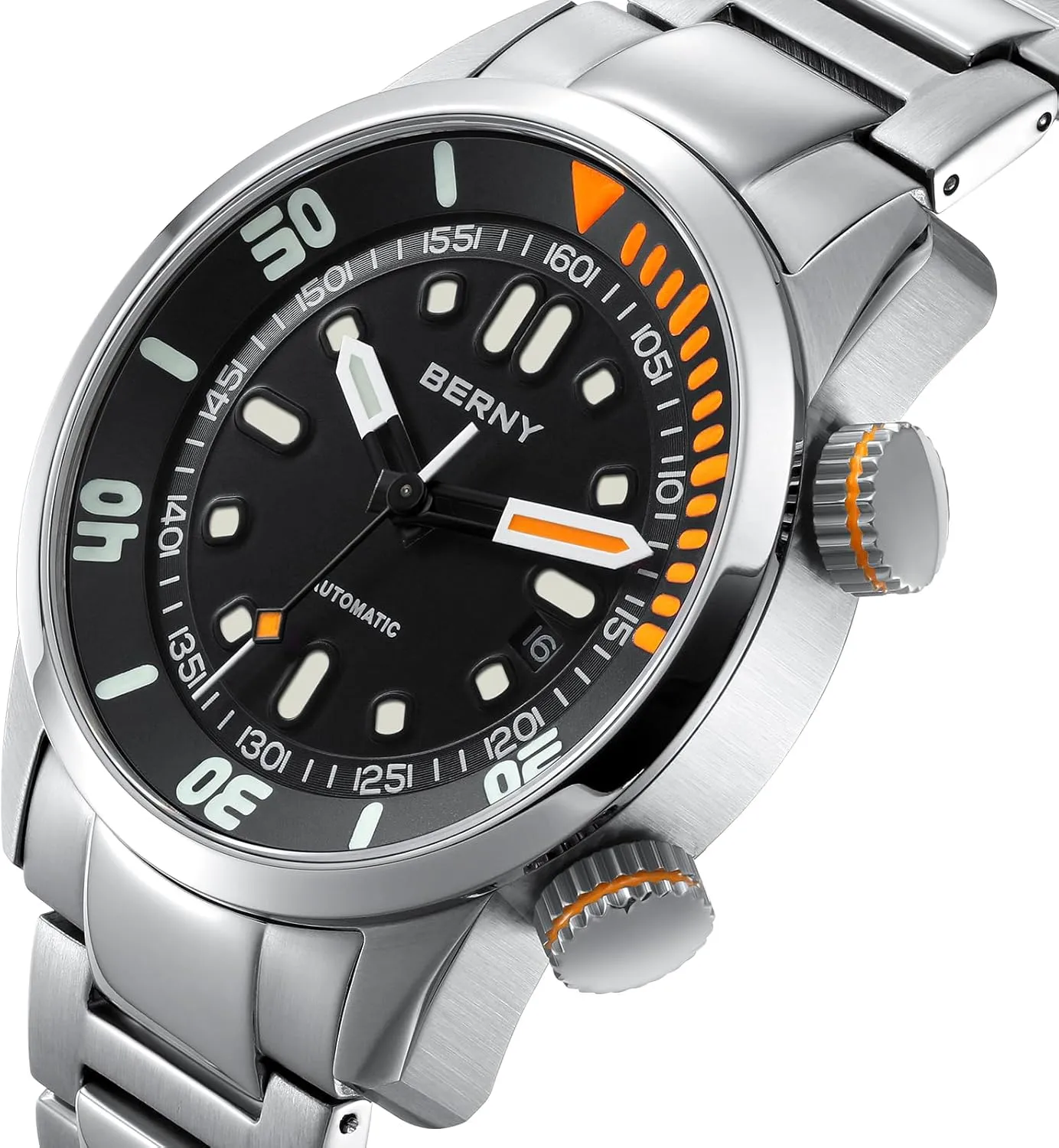 Sapphire Glass All Stainless Steel Luxury Birthday Presents BERNY Men's Dive strength Watch, Fashion Mechanical Automatic Watches for Men, 20AMT Waterproof Male Wrist Watch, Super Luminous 