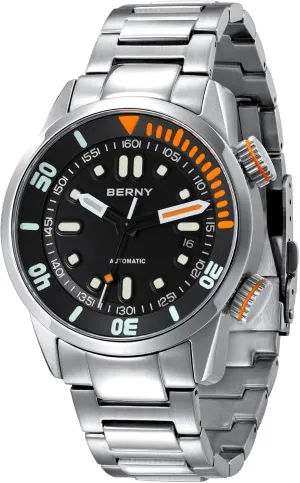 Sapphire Glass All Stainless Steel Luxury Birthday Presents BERNY Men's Dive strength Watch, Fashion Mechanical Automatic Watches for Men, 20AMT Waterproof Male Wrist Watch, Super Luminous 